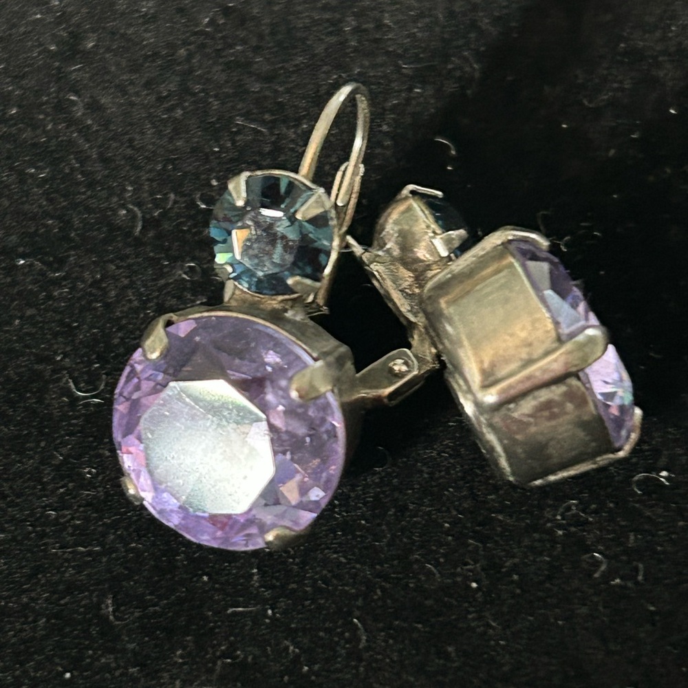 Sorrelli Lilac Pastel Blue and Violet Crystal Leverback Earrings - Picture 8 of 9